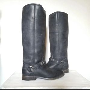 Frye 7 phillip ring black tall leather boots